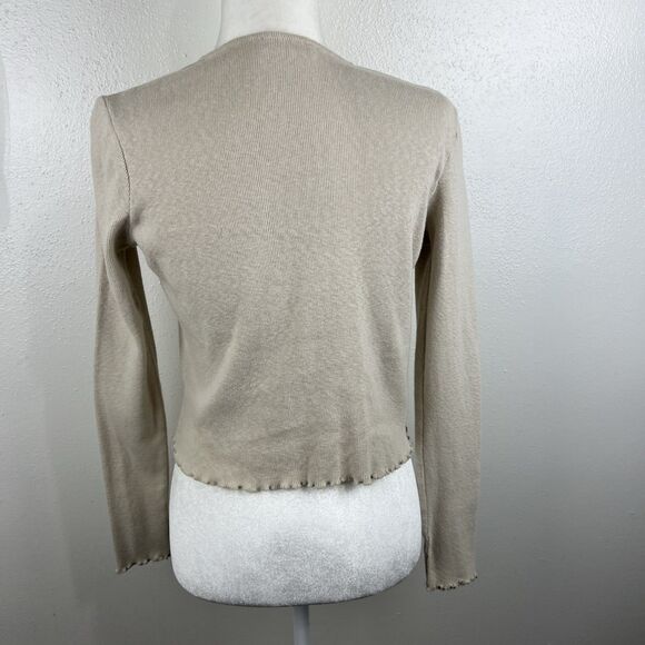 MNG Mango Sweater Women Medium Beige Ribbon Tie Knit Cardigan Long Sleeve - Picture 4 of 12